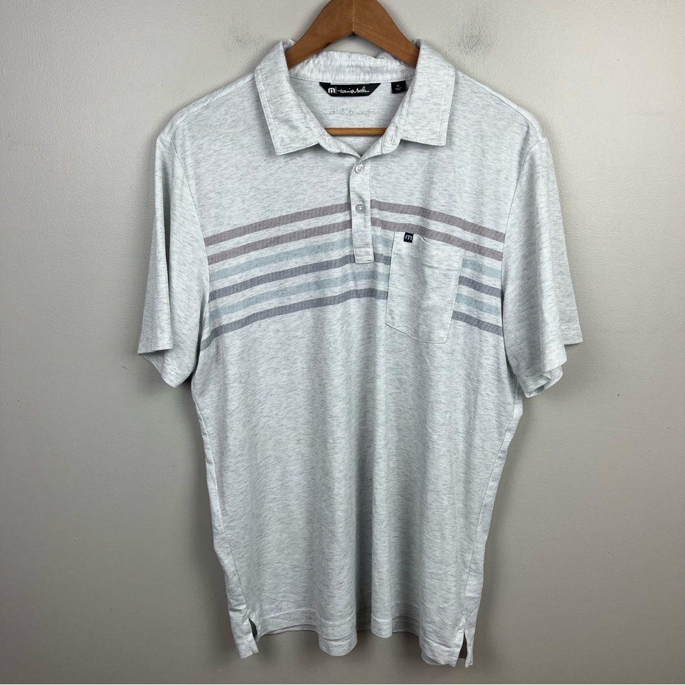 Travis Mathew Polo Shirt Mens XL Gray Heather Striped Casual Outdoors Golf